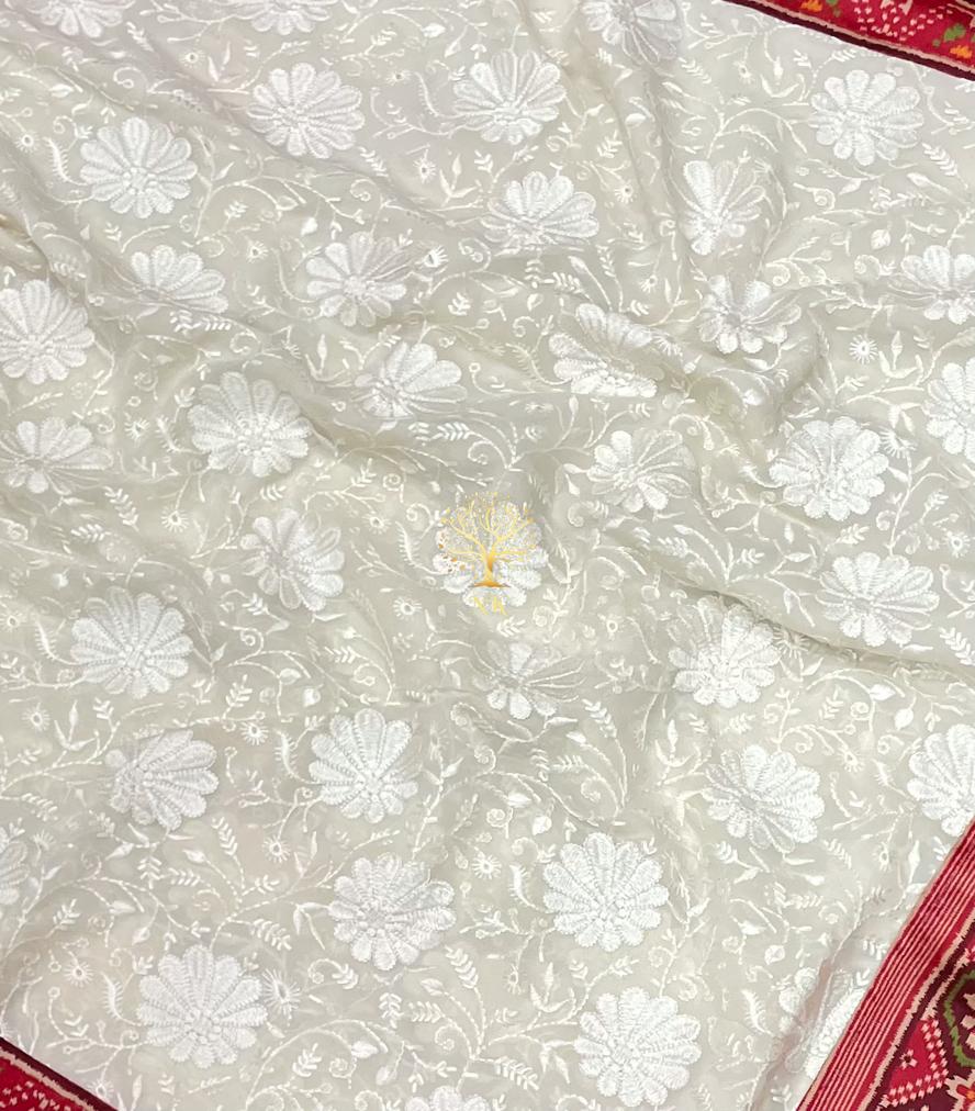 Chikankari patola gorgette saree - Saffronfashionindia