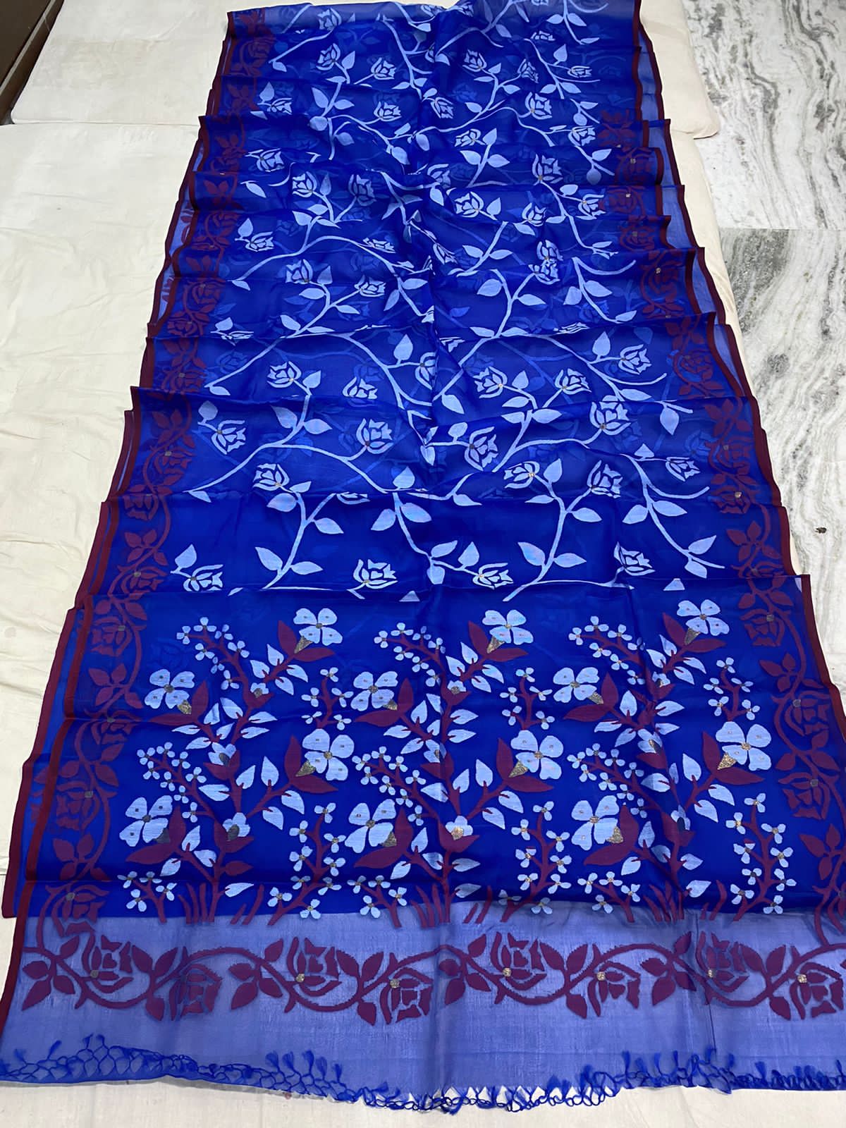 Vahida blue jamdani saree - Saffronfashionindia