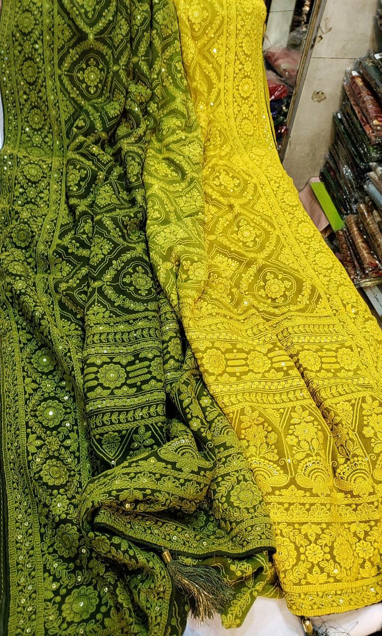 Alma Chikankari gorgette saree - Saffronfashionindia