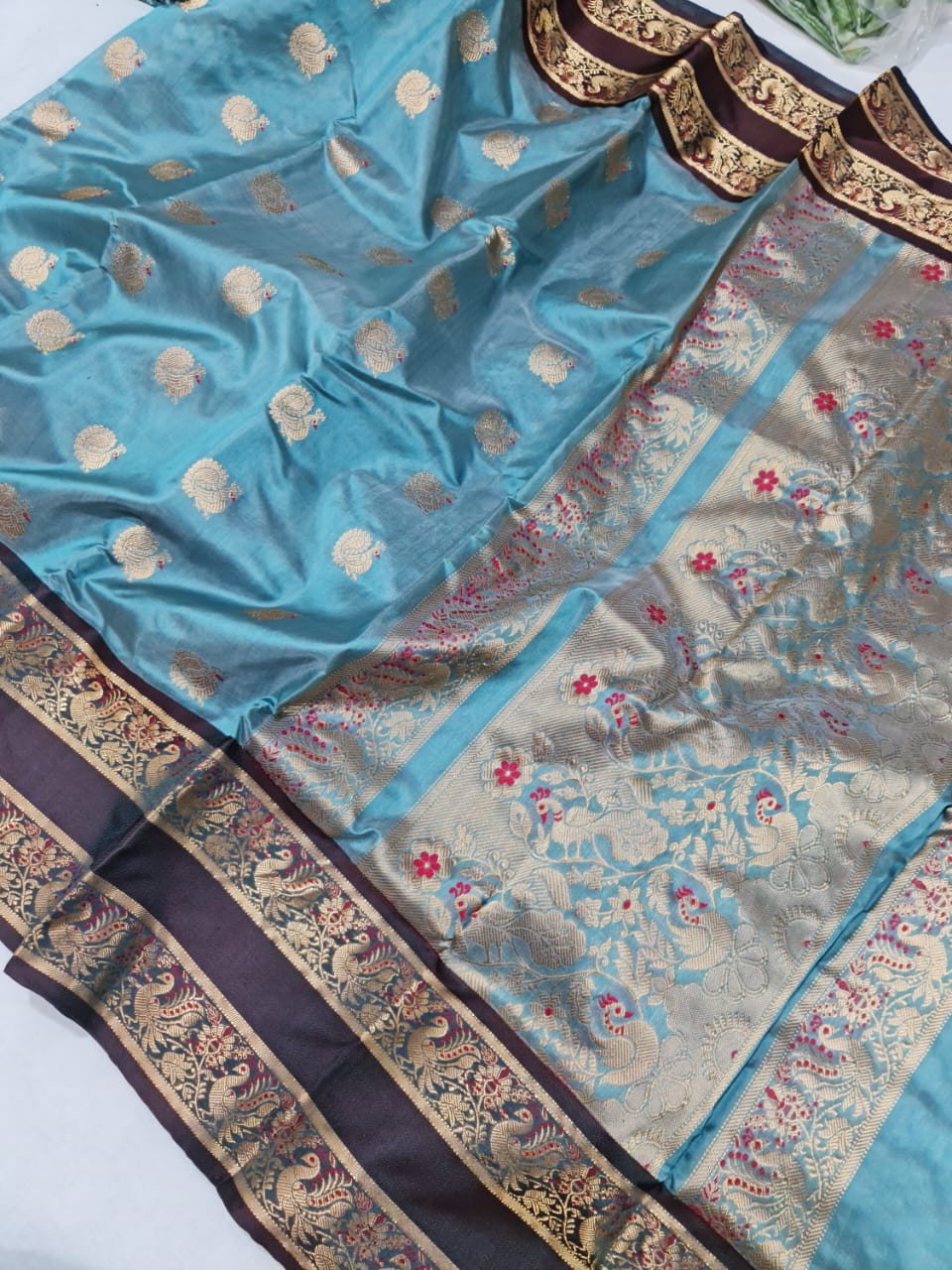 Firoza Chanderi pattu saree - Saffronfashionindia