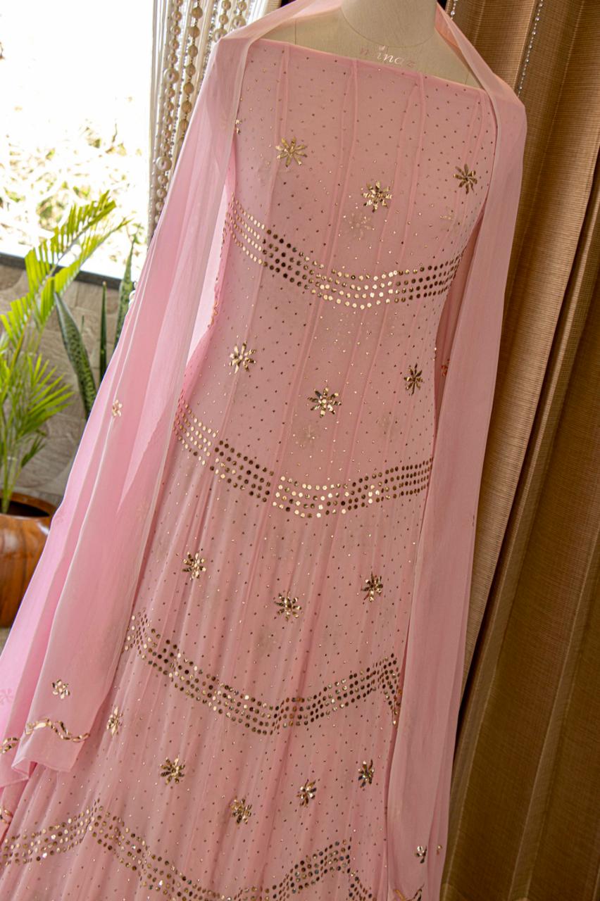 Kamdani pink anarkali gorgette suit - Saffronfashionindia