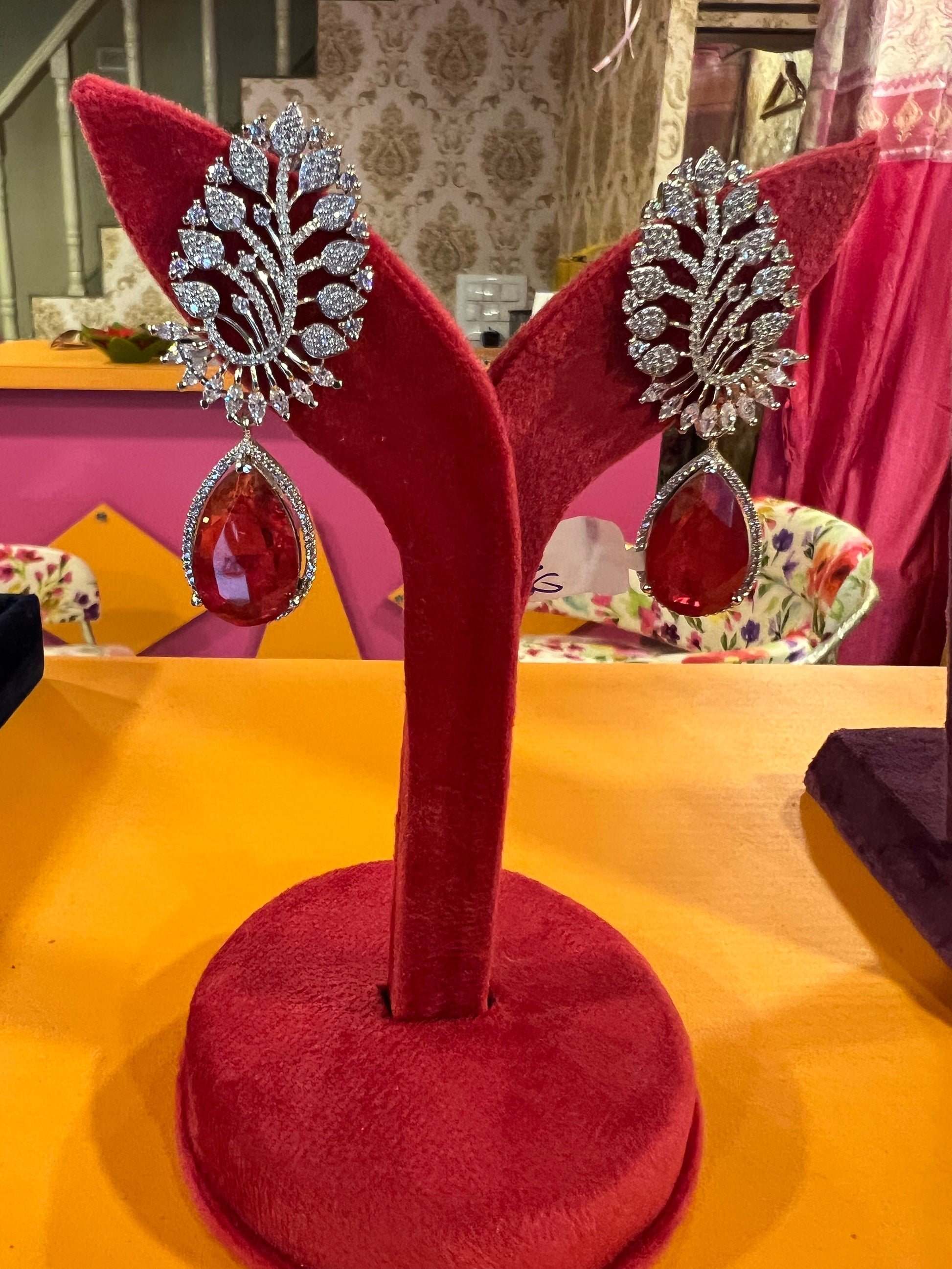 Rulica cz earrings women earrings partywear earrings cocktail earrings red earrings SaffronFashion