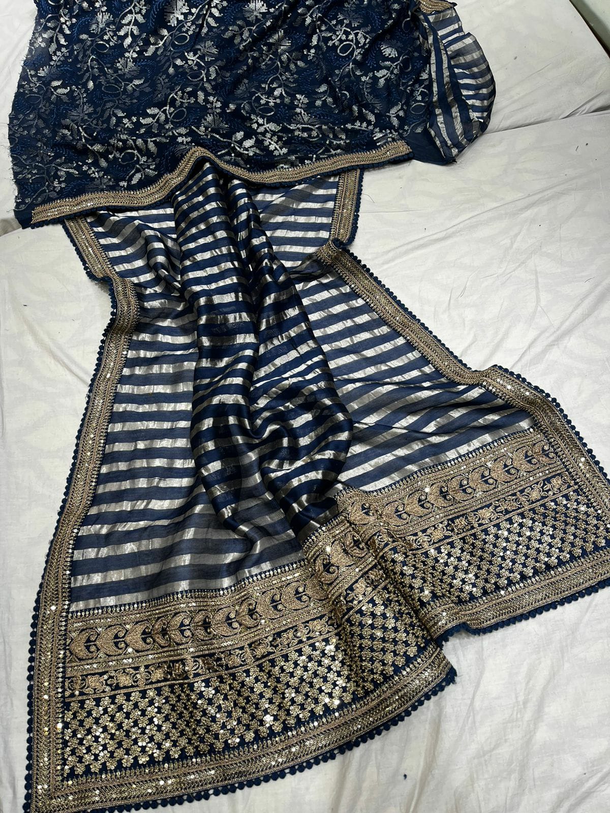 Striped zari inspired saree - Saffronfashionindia