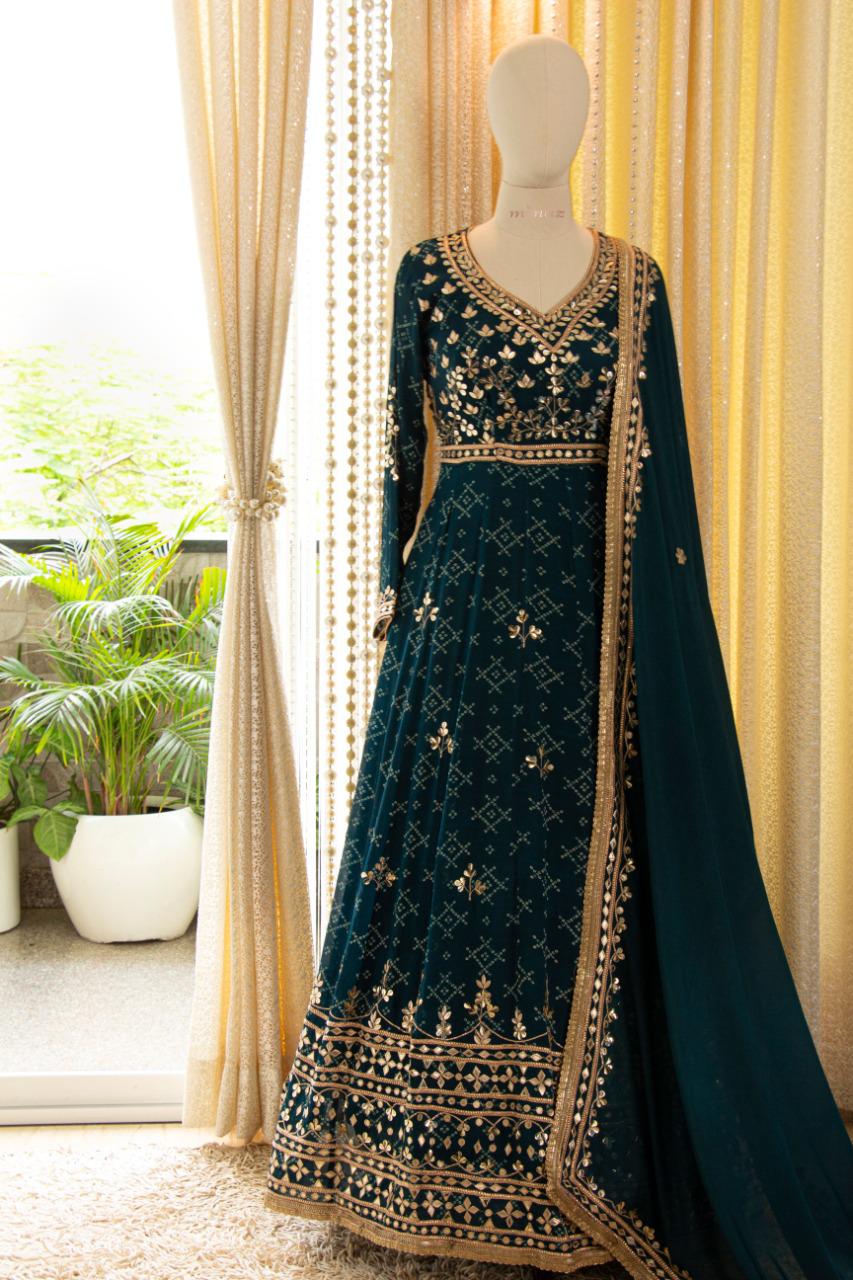 Meharbaan chinon gown set - Saffronfashionindia