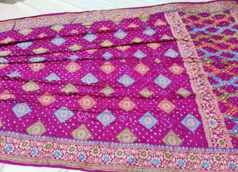 Bandhani dupion saree - Saffronfashionindia