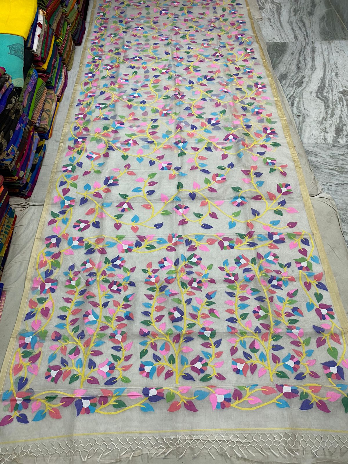 Rebecca muslin jamdani saree - Saffronfashionindia