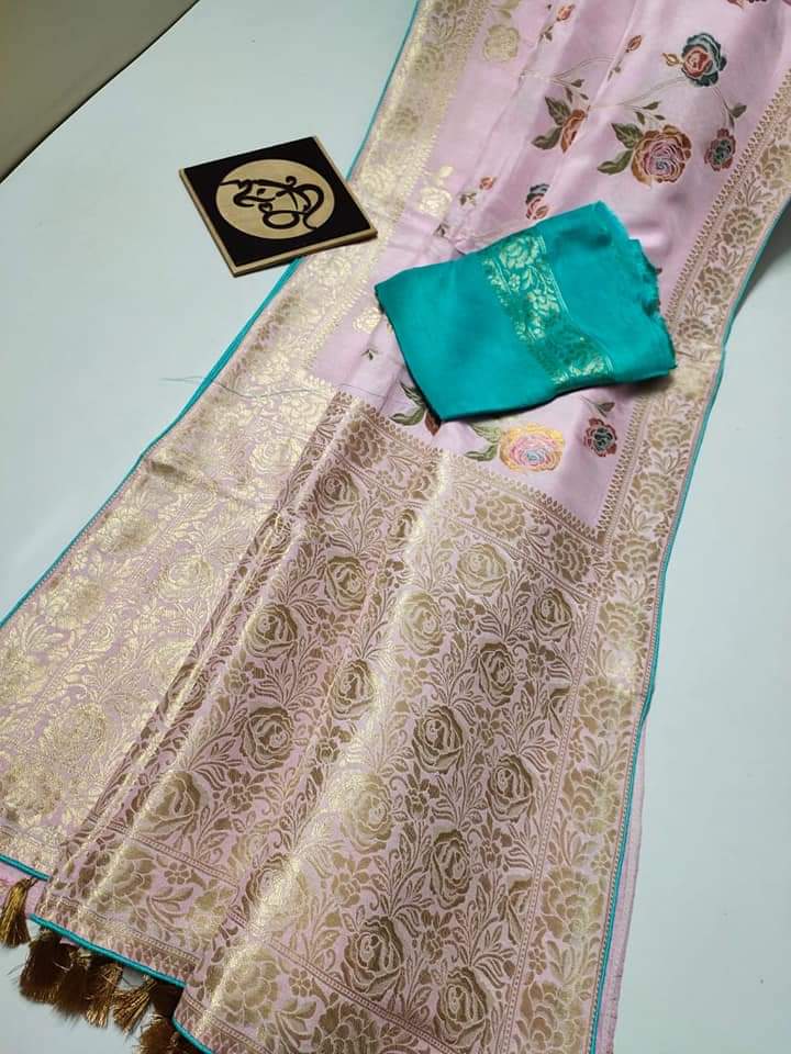 Italian moonga crepe banarsi saree - Saffronfashionindia