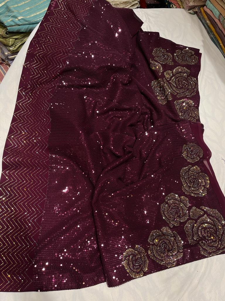 Swarosvki inspired sequence partywear sari - Saffronfashionindia