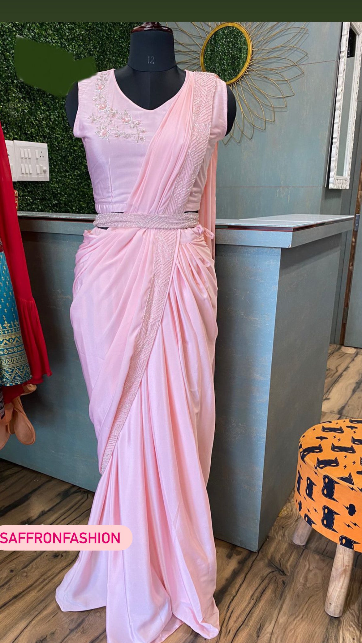 Pink indowestern satin dress - Saffronfashionindia