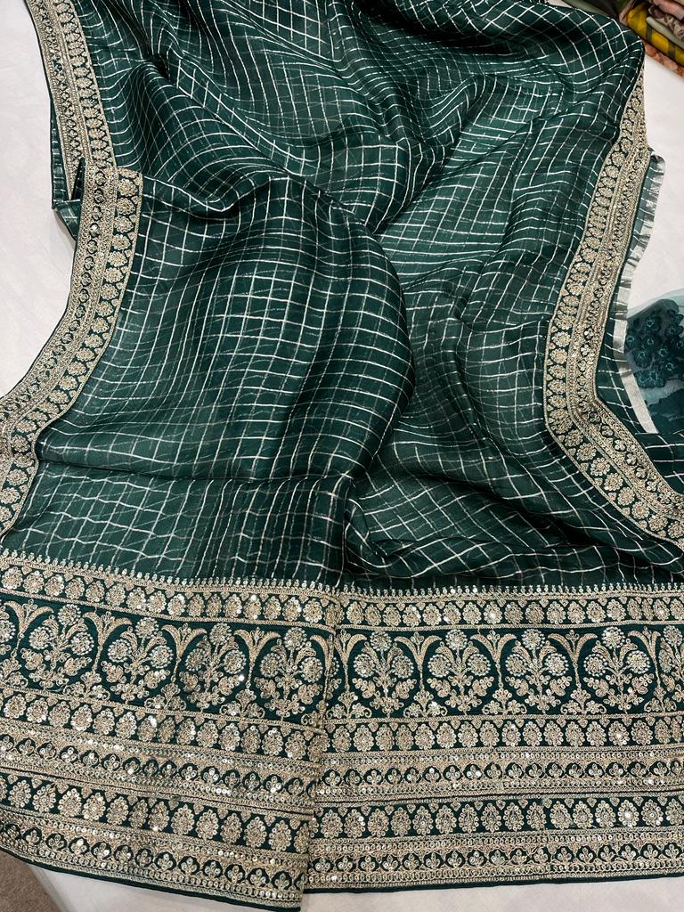 Checks organza trendy saree - Saffronfashionindia