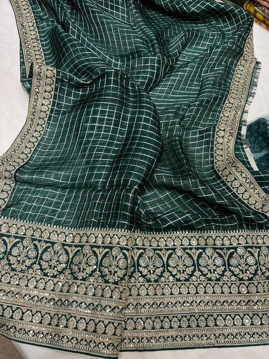 Checks organza trendy saree - Saffronfashionindia
