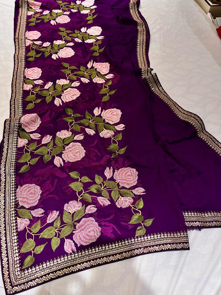 Embroidered floral saree,,,,beautiful sari - Saffronfashionindia