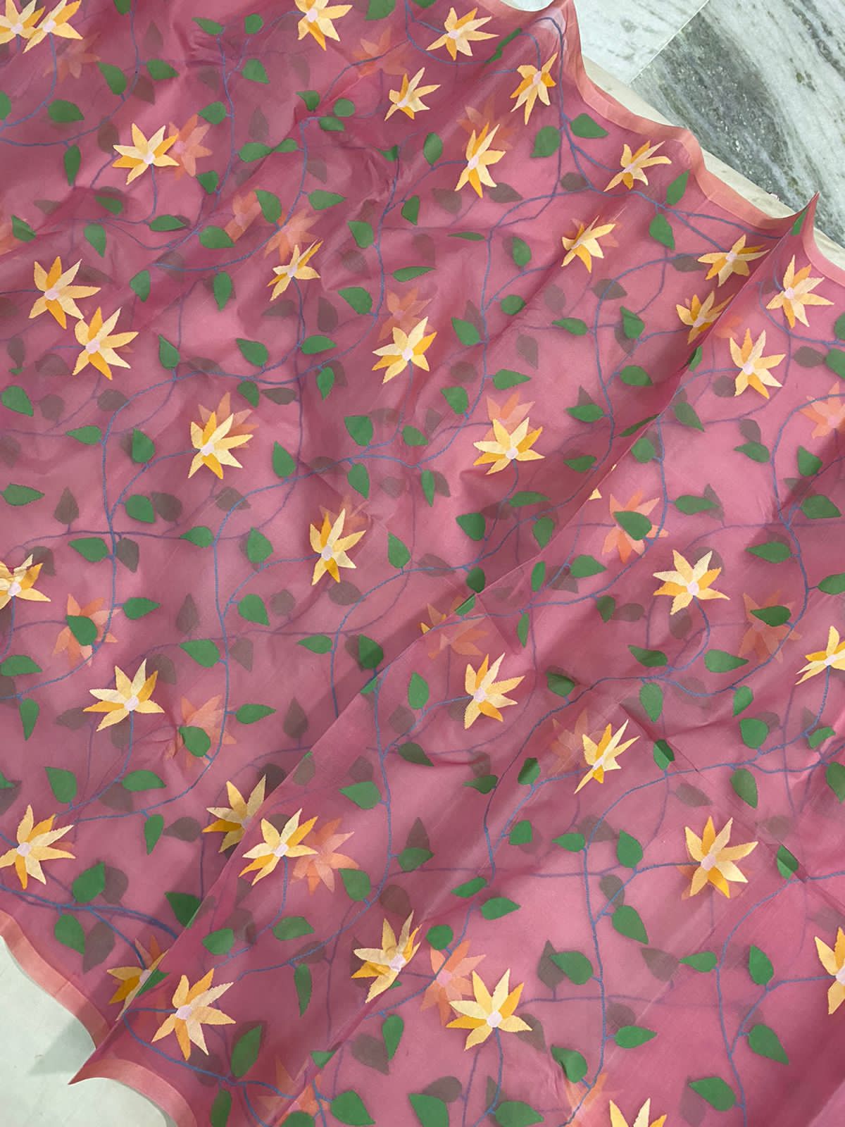 Pinjara inspired floral handwoven jamdani saree - Saffronfashionindia