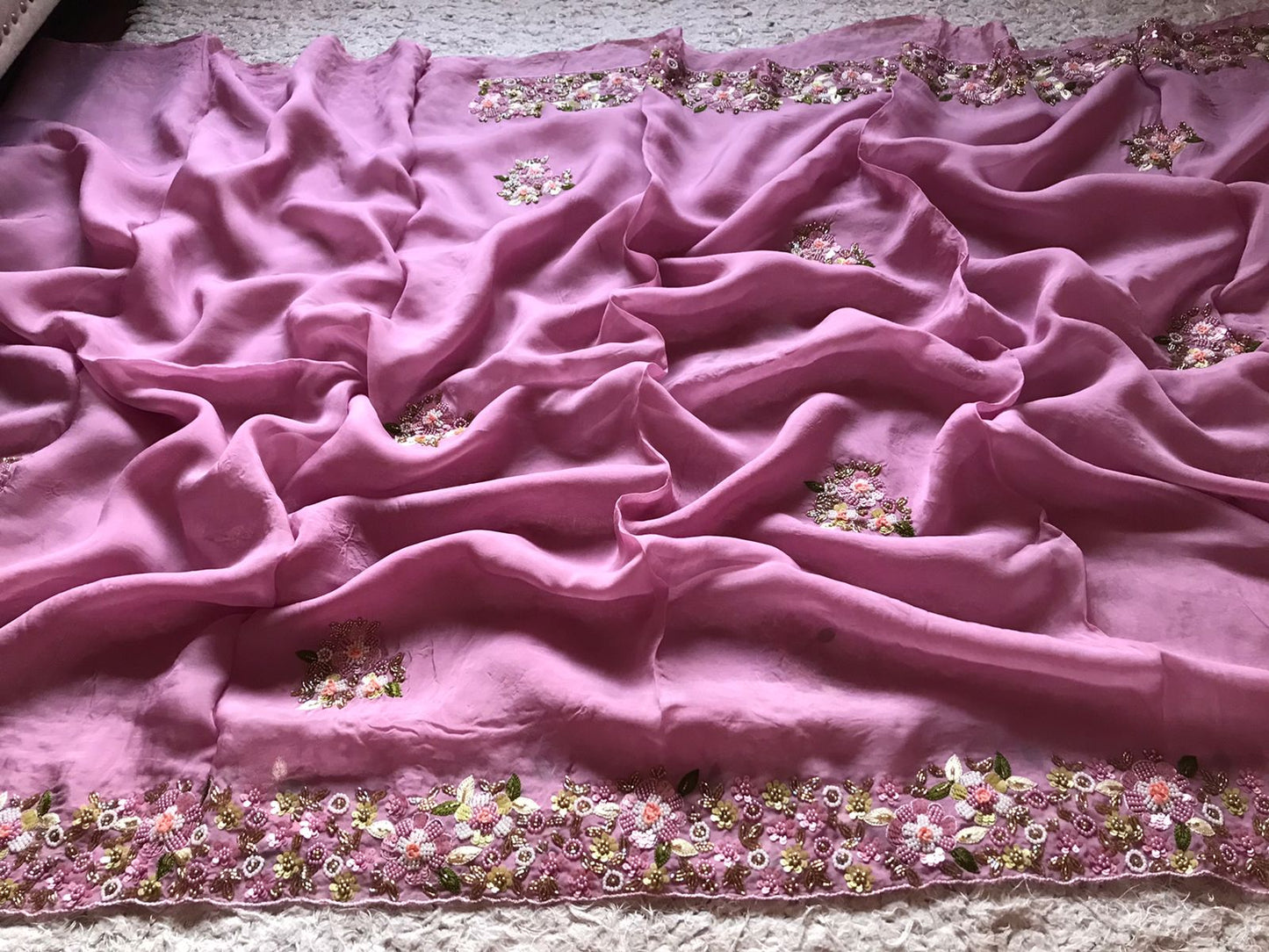 Mauve organza designer saree - Saffronfashionindia