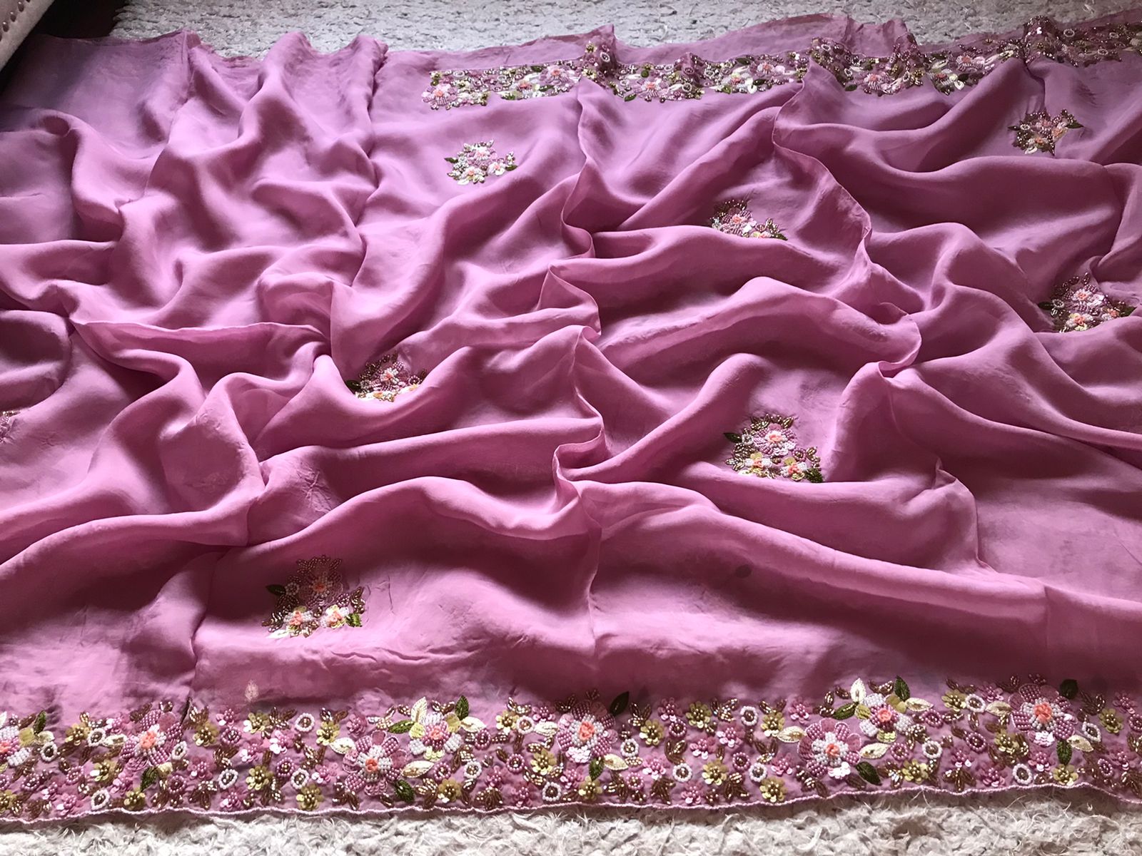 Mauve organza designer saree - Saffronfashionindia