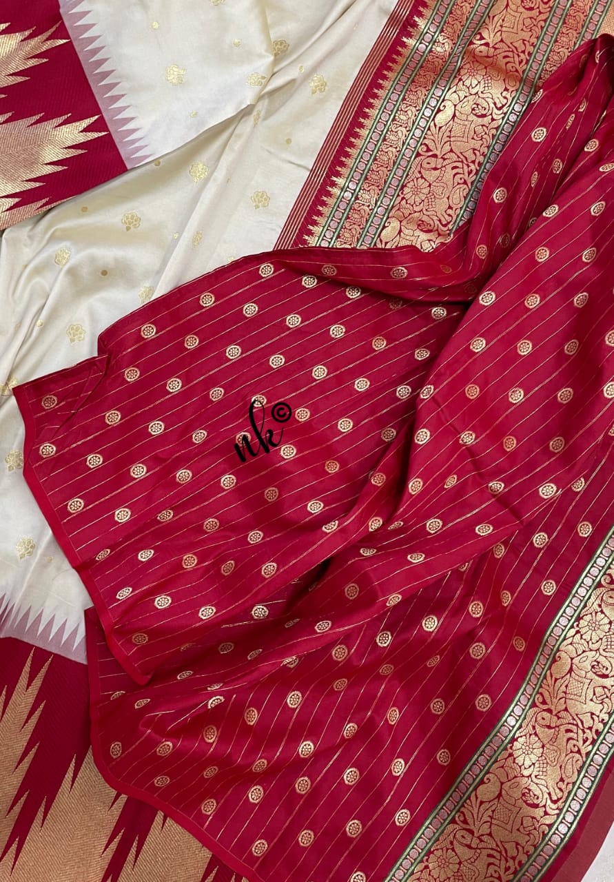 Women banarsi temple bordered saree - Saffronfashionindia