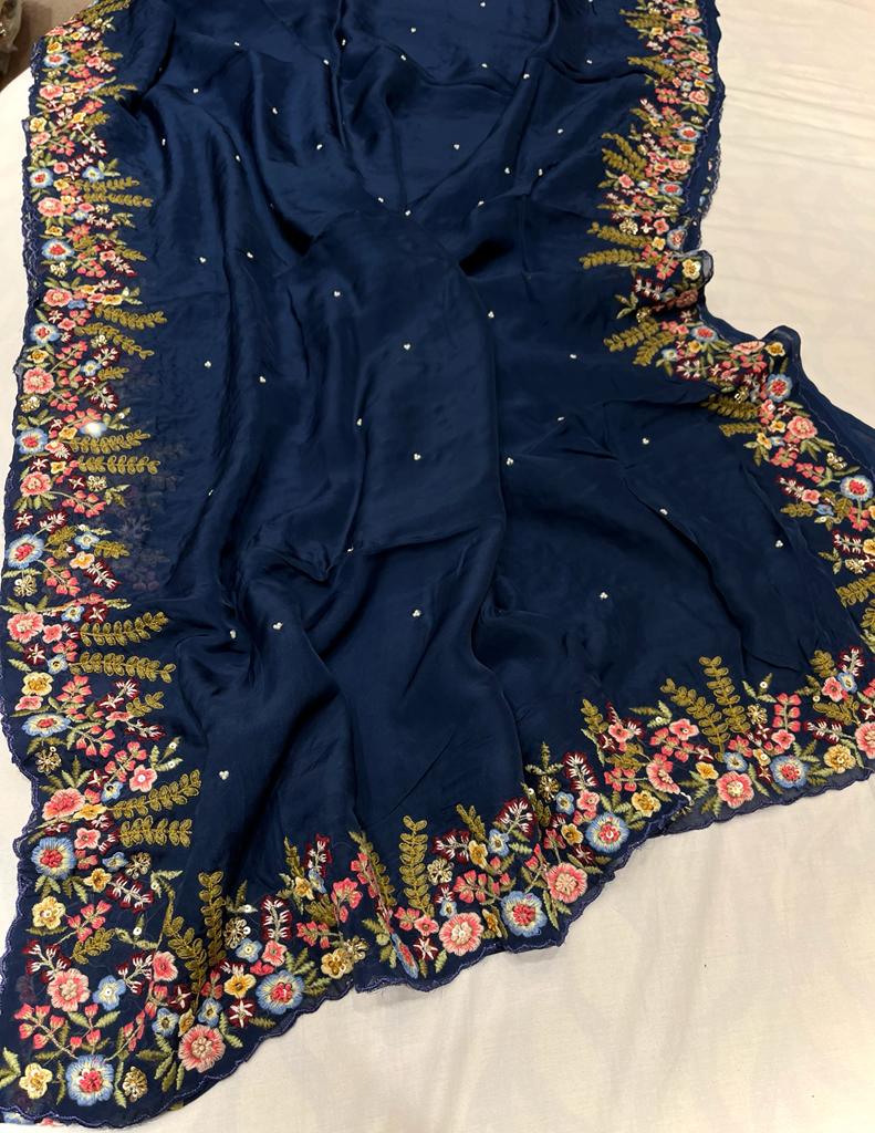 Tulips embroidered saree,,,,,organza saree - Saffronfashionindia