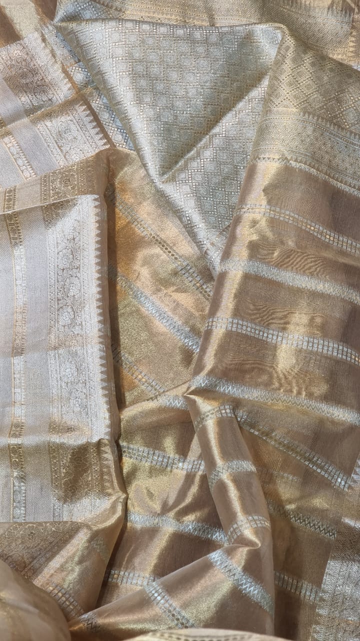 Handwoven tissue striped saree - Saffronfashionindia