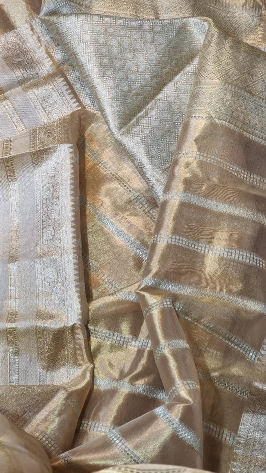 Handwoven tissue striped saree - Saffronfashionindia
