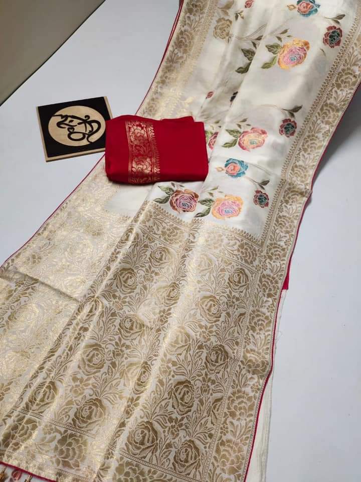 Italian moonga crepe banarsi saree - Saffronfashionindia