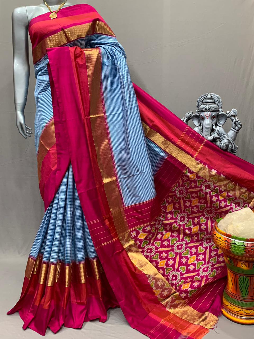 Ikkat Indian saree women sari blouse - Saffronfashionindia