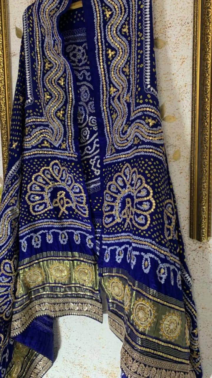 Royal blue embroidered gajji silk dupatta - Saffronfashionindia