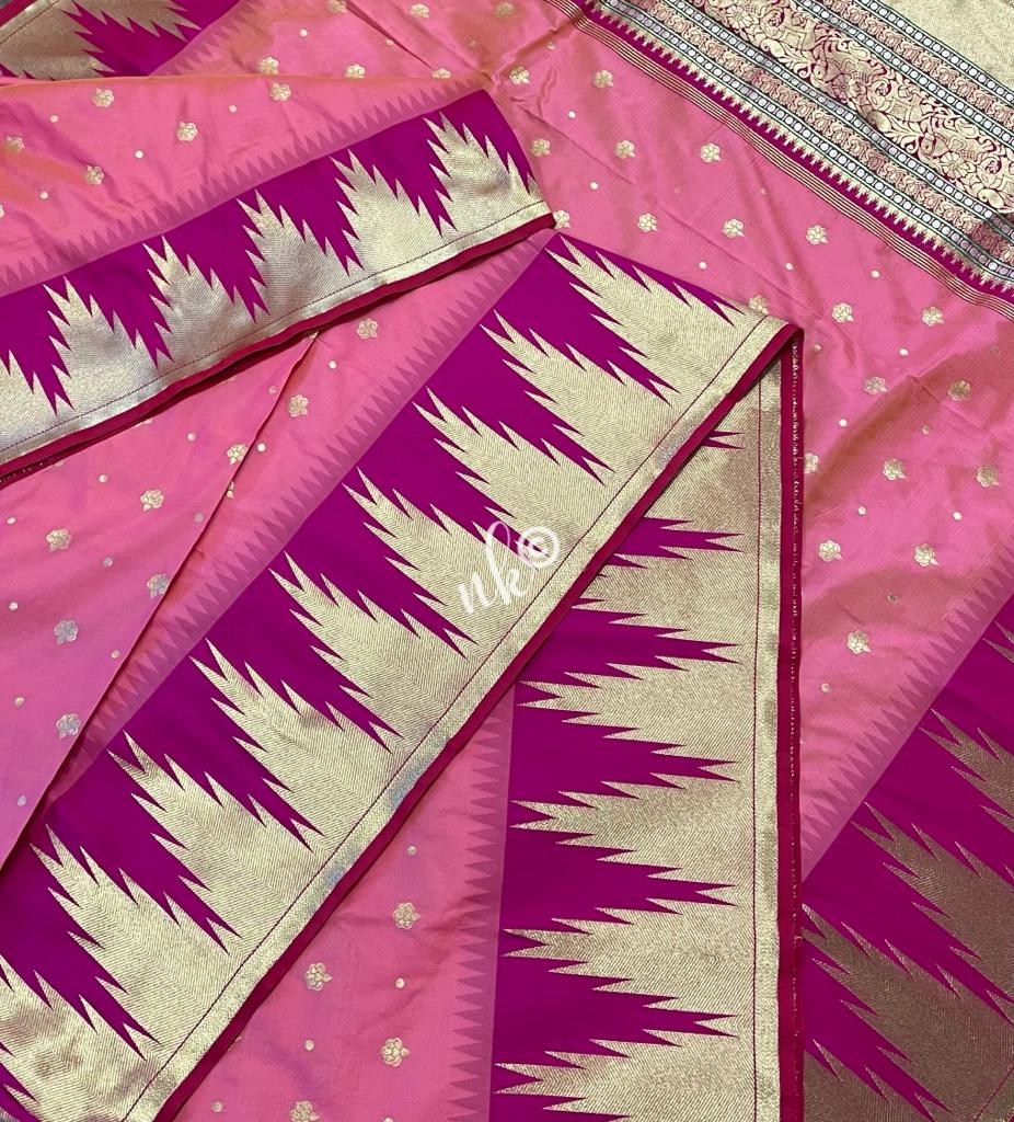 Women banarsi temple bordered saree - Saffronfashionindia