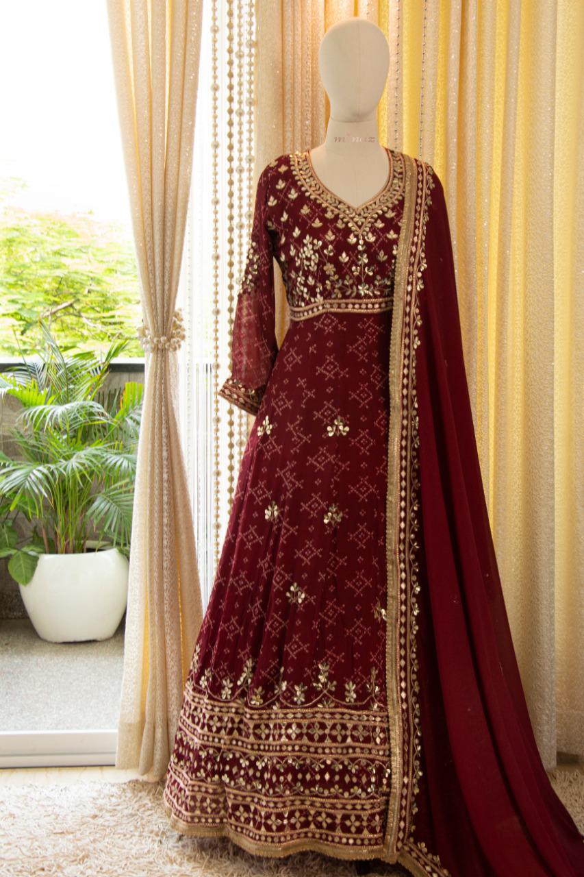 Meharbaan chinon gown set - Saffronfashionindia