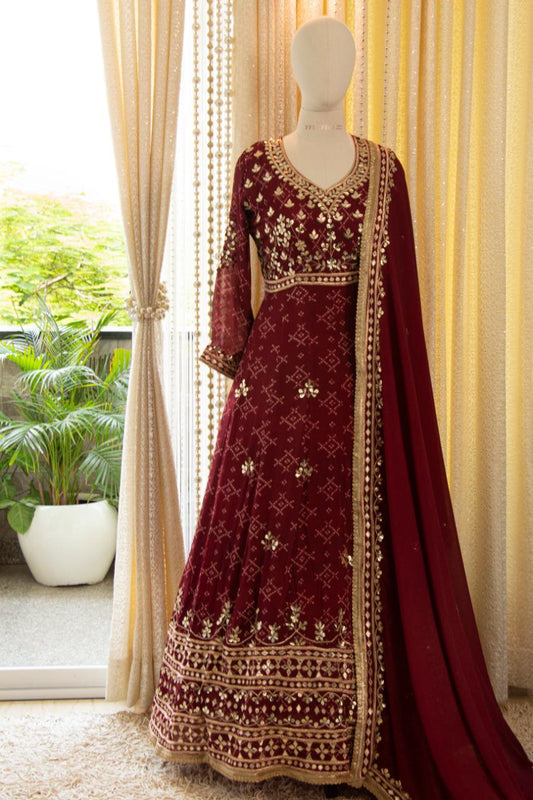 Meharbaan chinon gown set - Saffronfashionindia