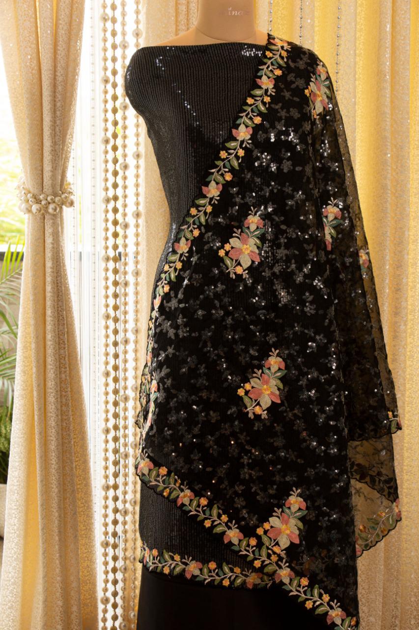 Stunning black gorgette sequins salwar suit - Saffronfashionindia