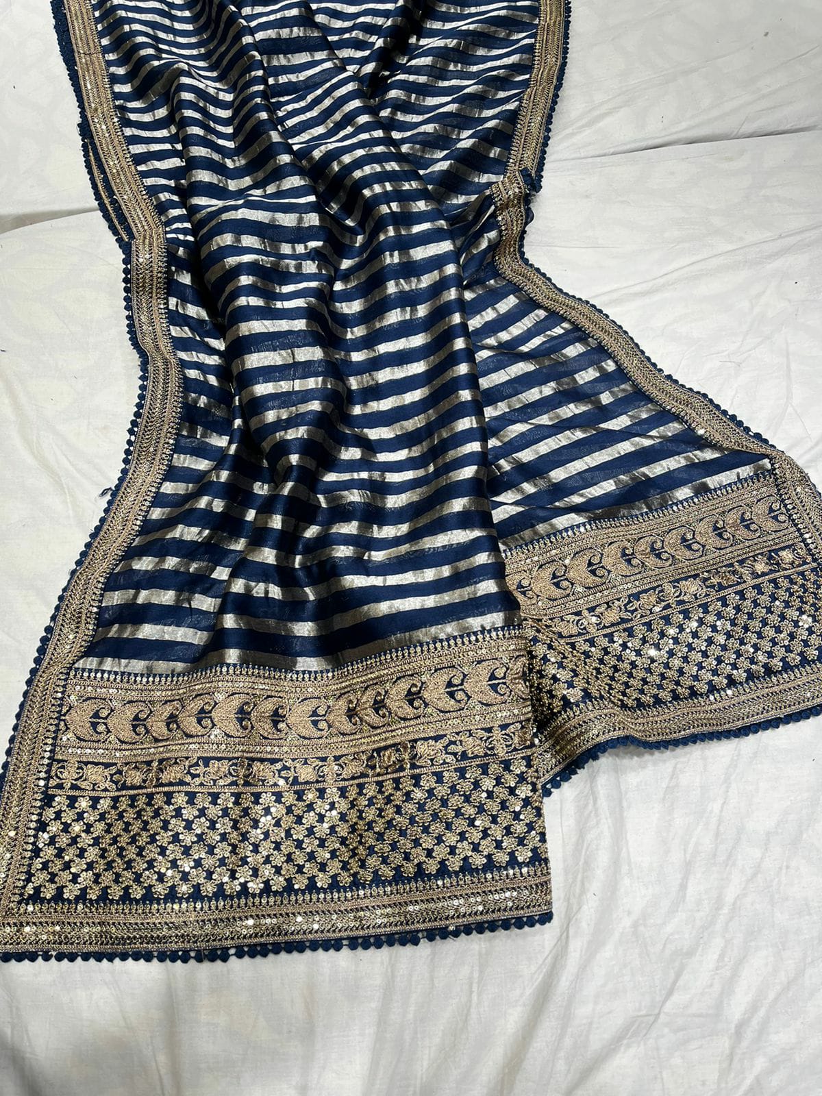 Striped zari inspired saree - Saffronfashionindia
