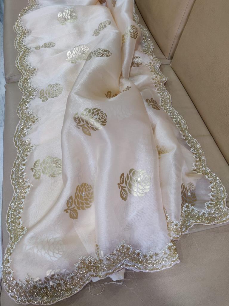 Organza foil partywear saree - Saffronfashionindia