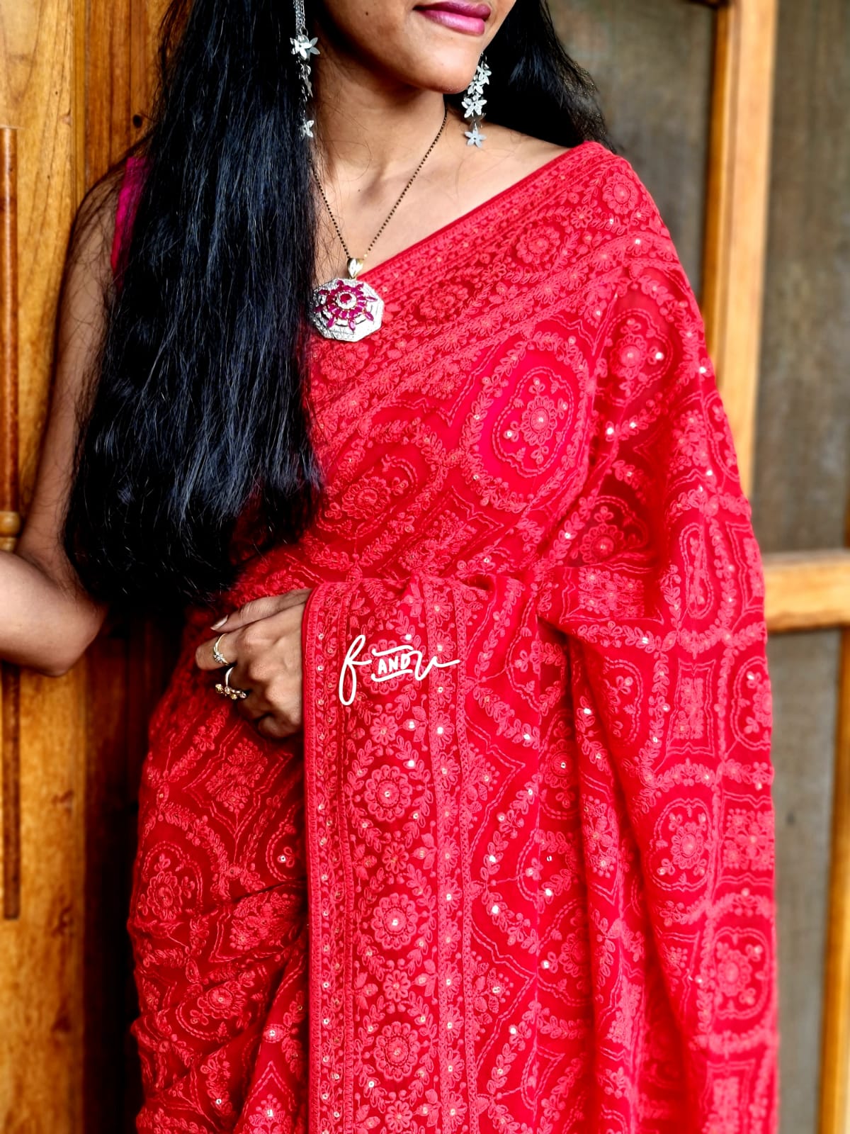 Kruti Chikankari Embroidery saree - Saffronfashionindia