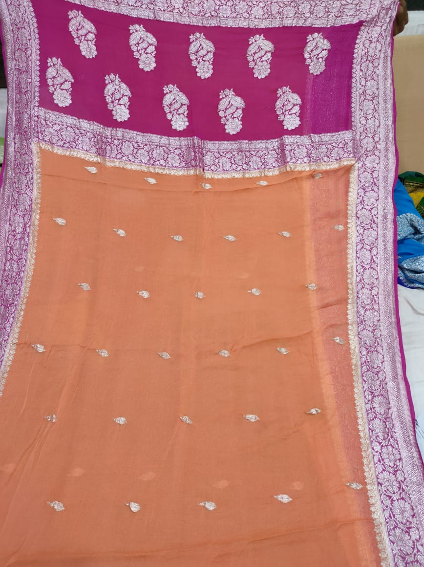 Handcrafted chiffon saree/banarsi saree/sari - Saffronfashionindia