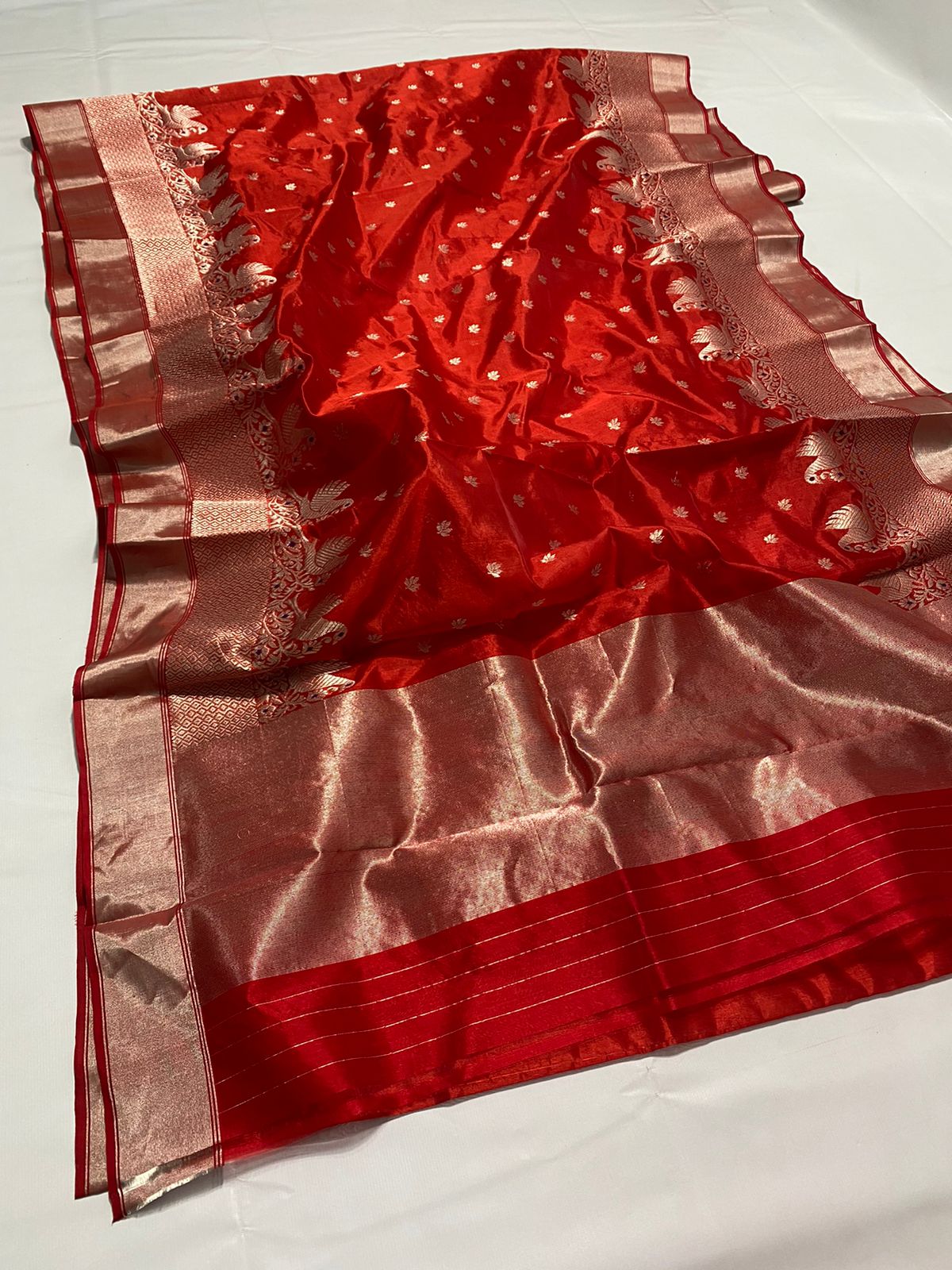 Lal begum Chanderi saree/sari - Saffronfashionindia