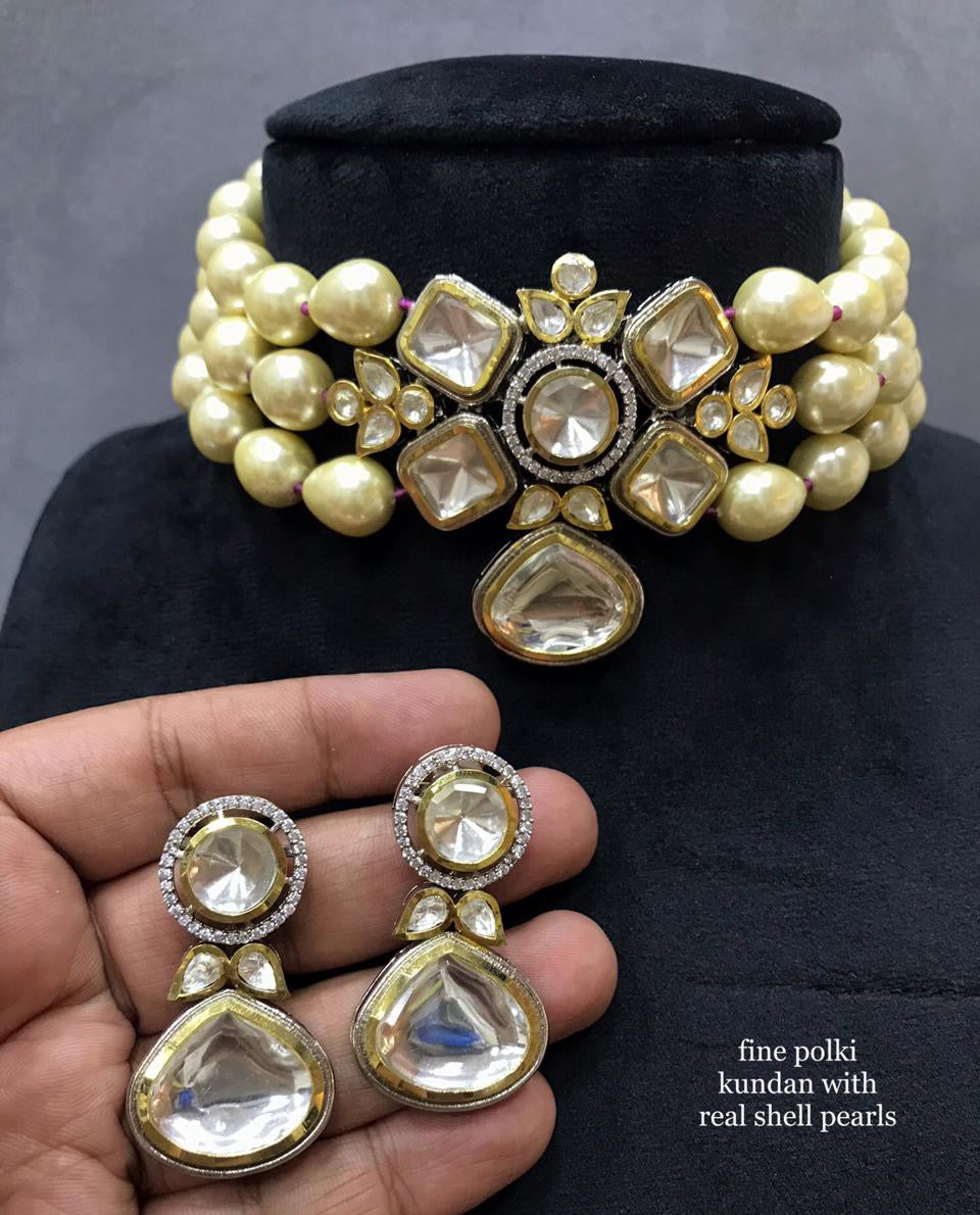 Pearl Kundan choker set - Saffronfashionindia