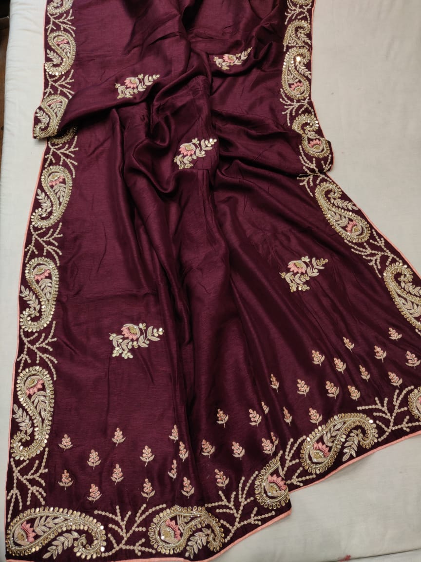 Russian silk zardosi saree - Saffronfashionindia