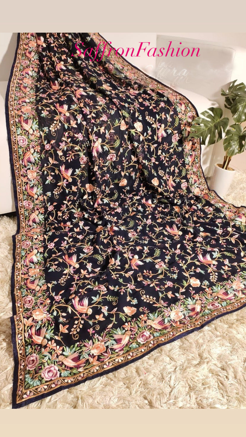 Parsi gara saree Georgette saree Indian sari blouse SaffronFashionindia