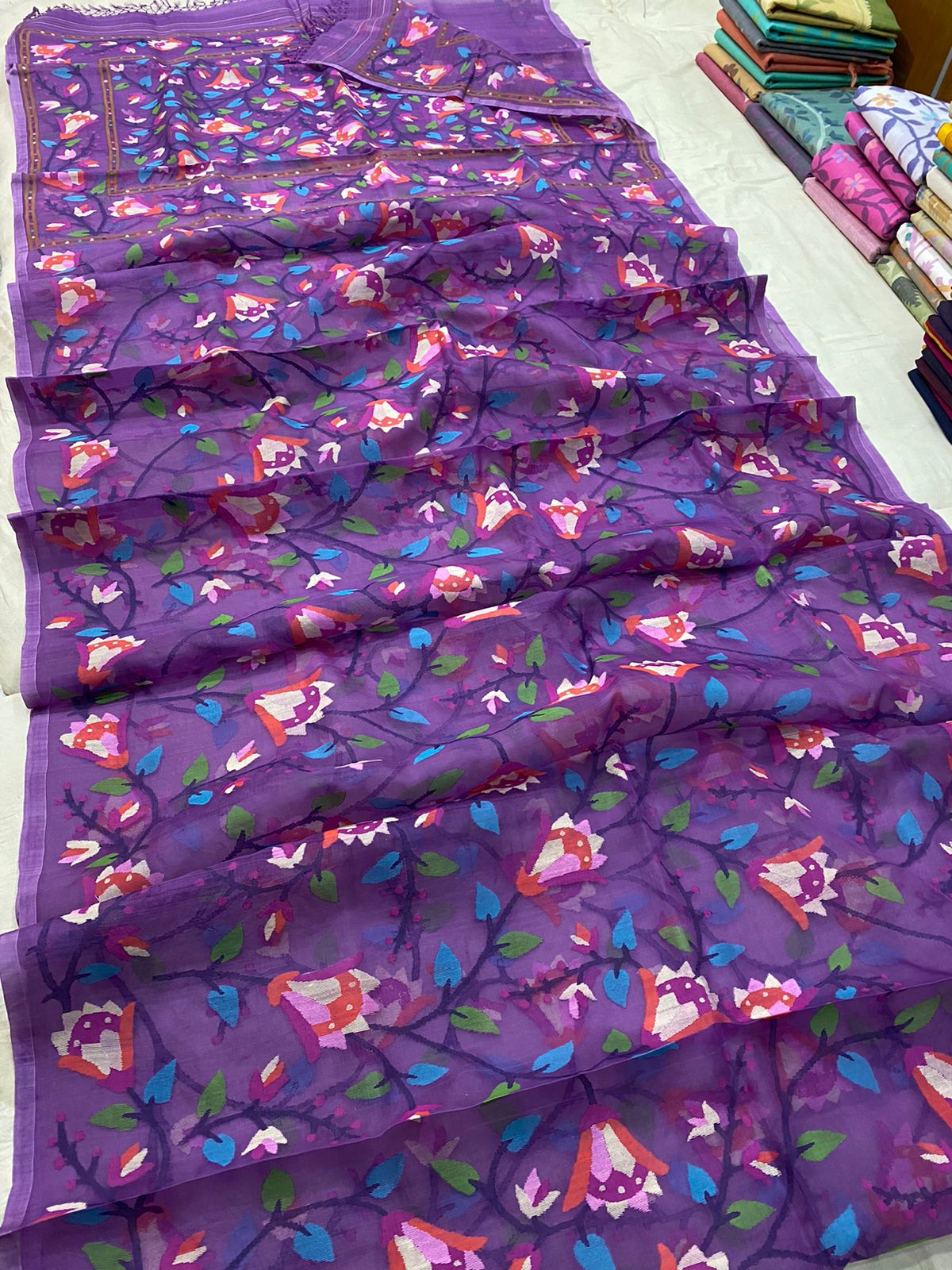Rampuri purple jamdani saree - Saffronfashionindia