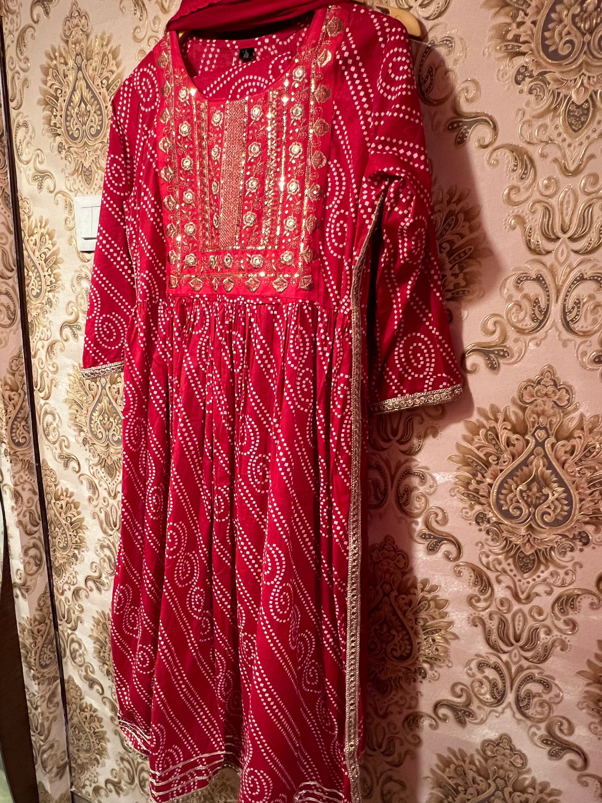 Red bandhej inspired Kurti set - Saffronfashionindia