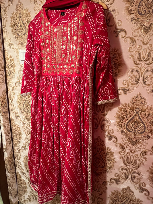 Red bandhej inspired Kurti set - Saffronfashionindia