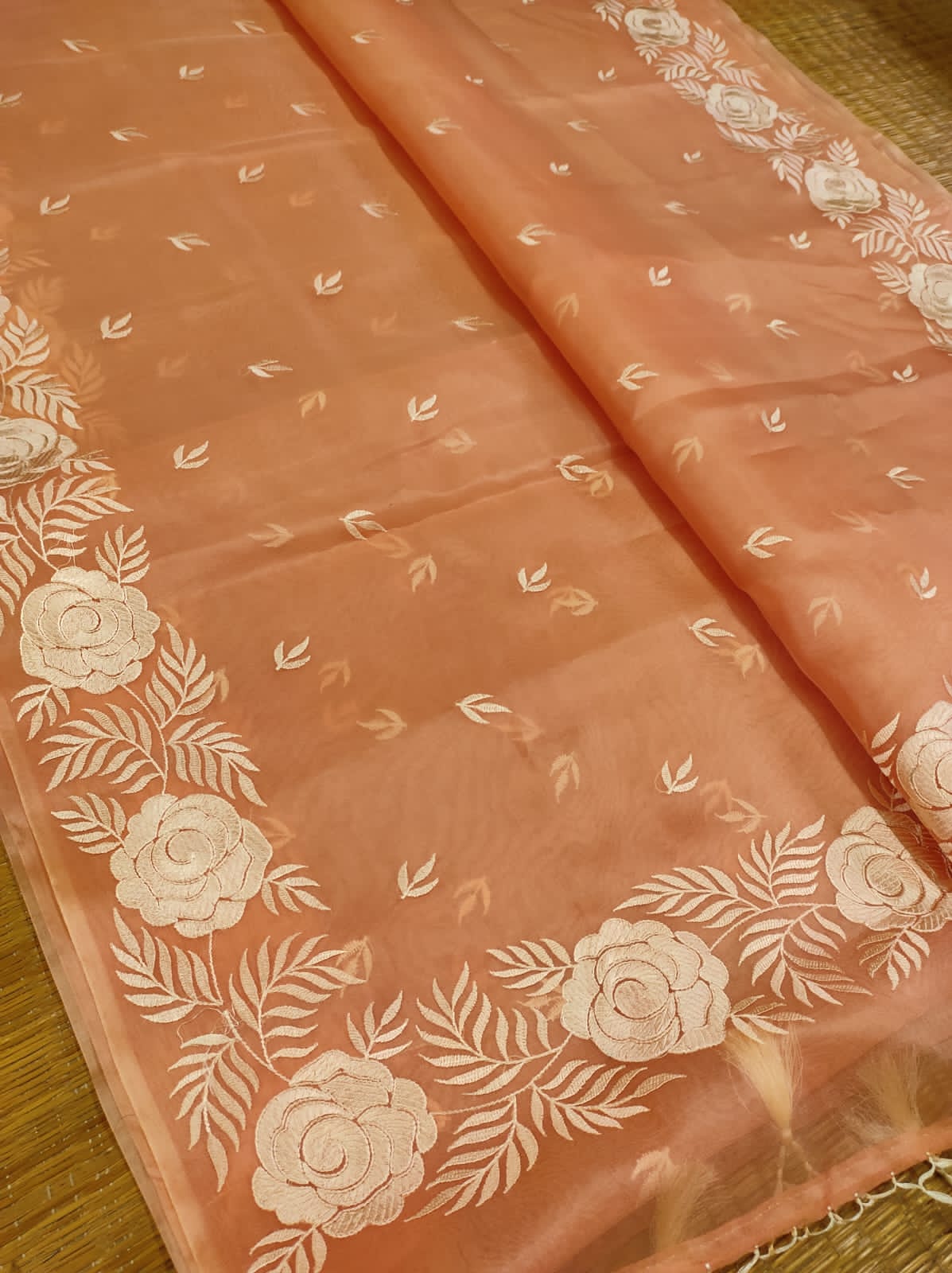 Rose inspired organza saree - Saffronfashionindia