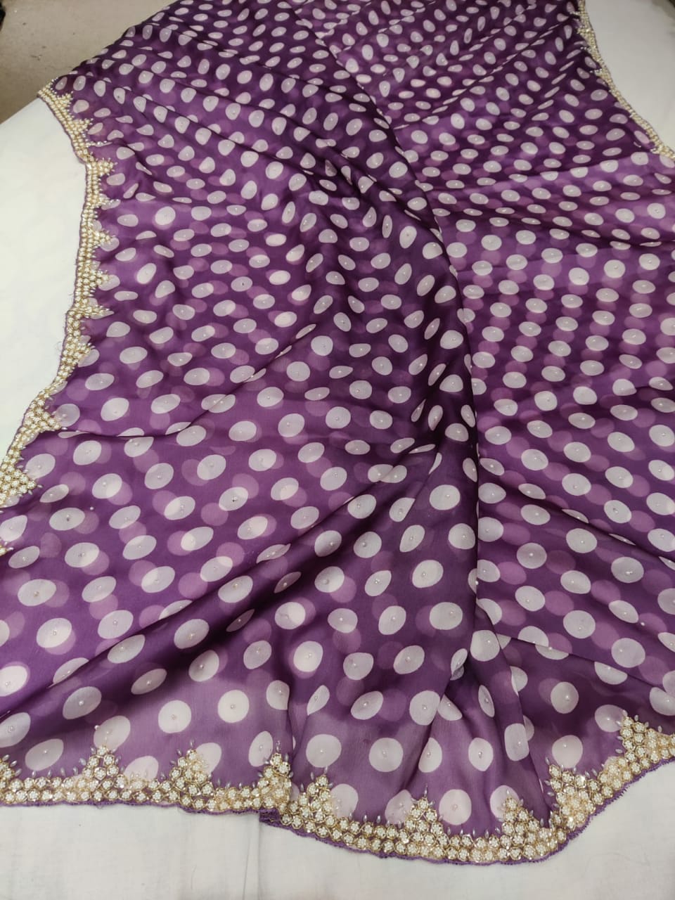 Polka dot inspired organza saree - Saffronfashionindia