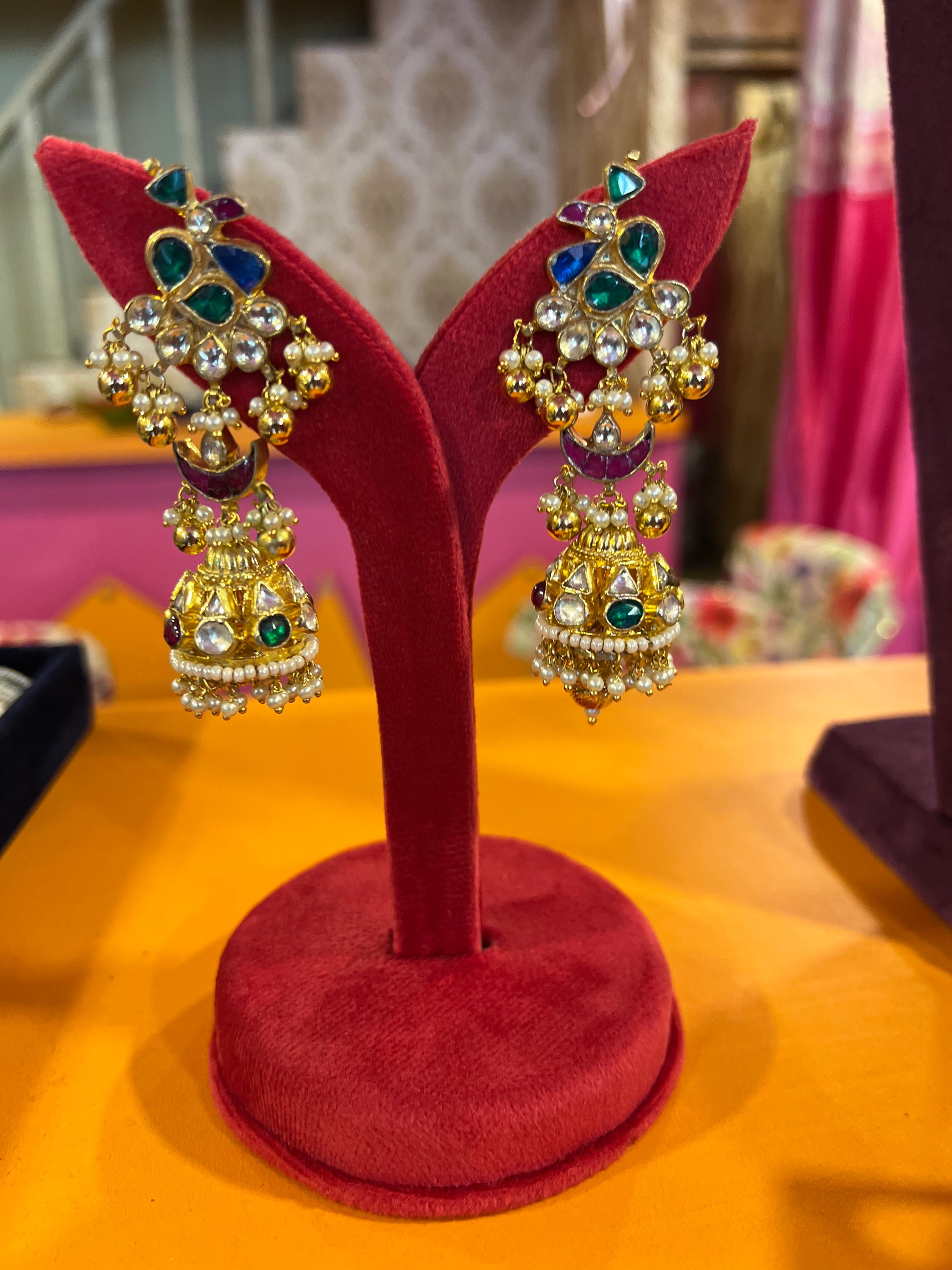 Kundan styled peacock jhumki - Saffronfashionindia