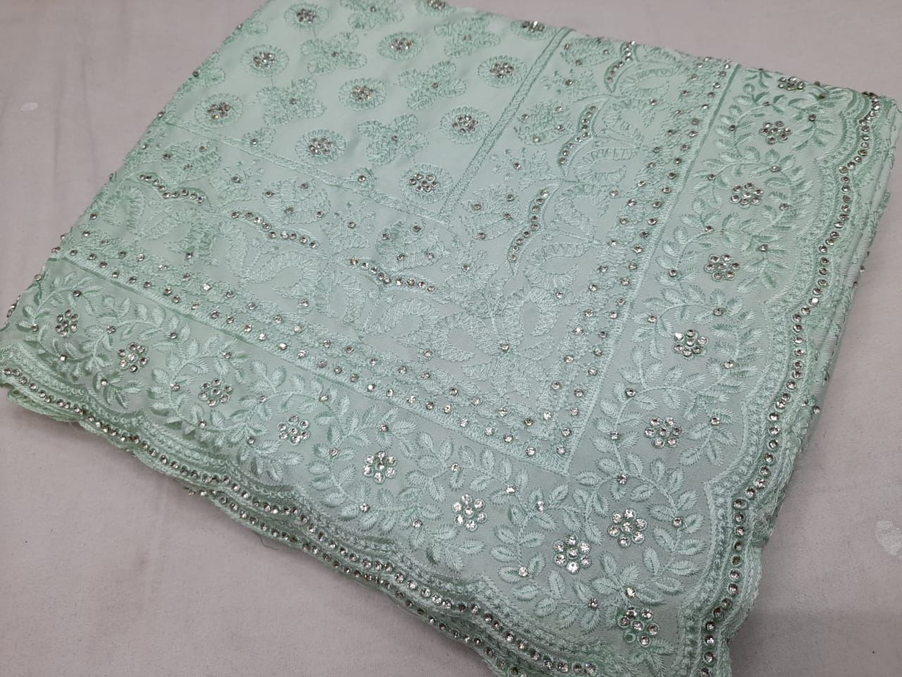 Nisha Lucknowi gorgette saree - Saffronfashionindia