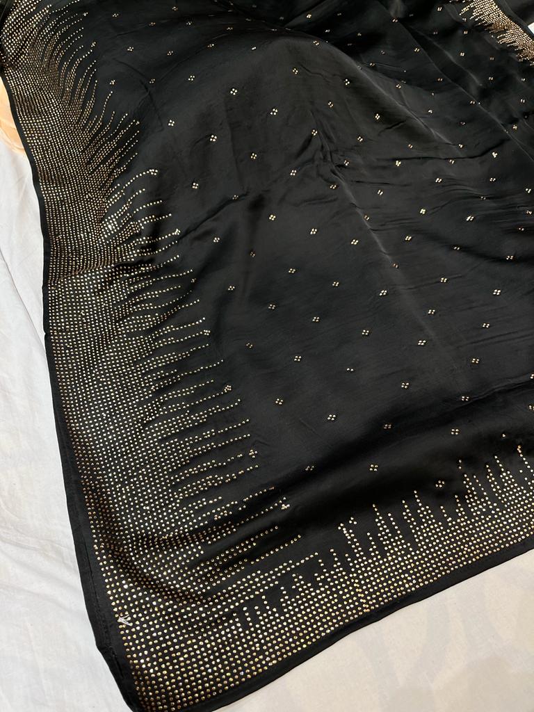 Black satin partywear saree - Saffronfashionindia