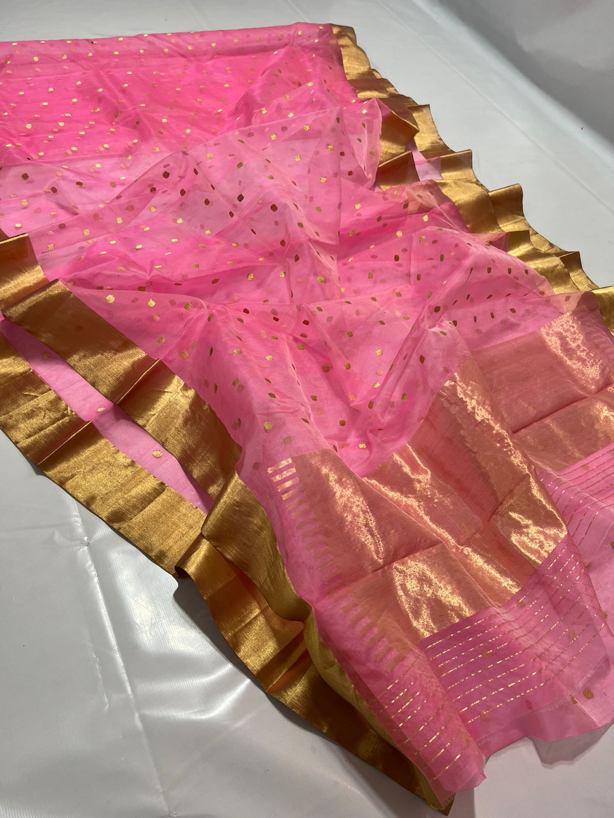 Pinakha Chanderi pink saree - Saffronfashionindia