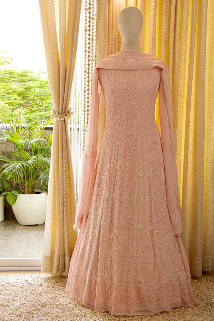 Authentic Anarkali Chikankari suit - Saffronfashionindia