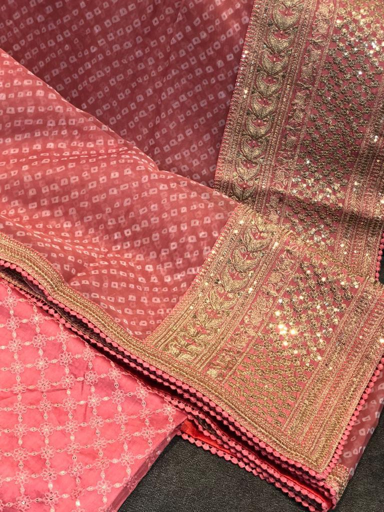 Bandhani styled organza saree - Saffronfashionindia
