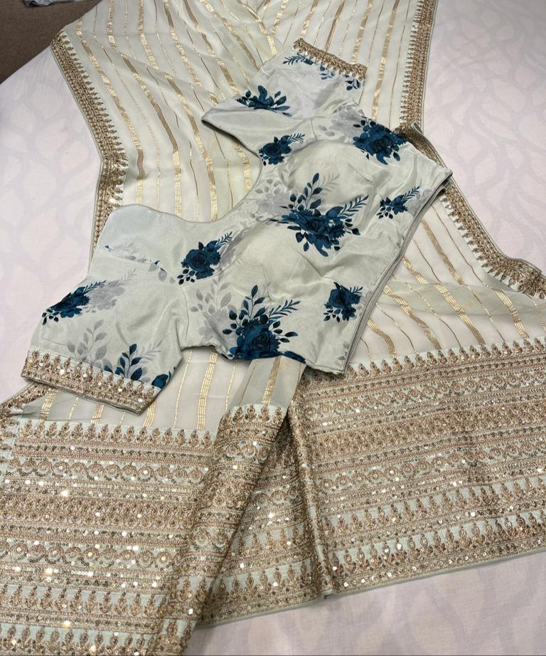 Summer chiffon striped trendy saree - Saffronfashionindia
